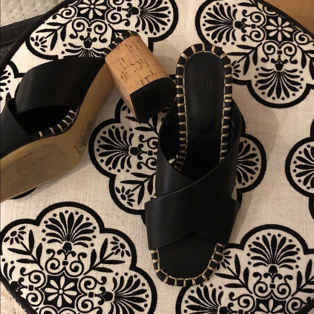 Sz6 block cork heel slip on